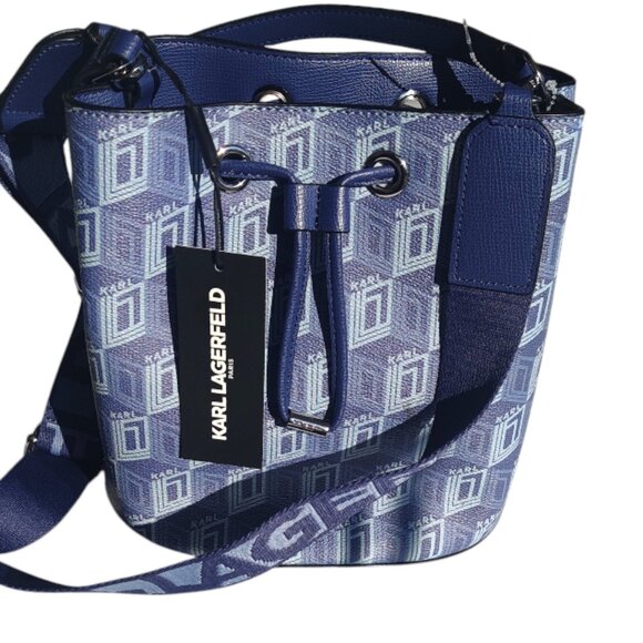 Karl Lagerfeld Paris Adele Bucket Bag Indigo Blue - Picture 1 of 8